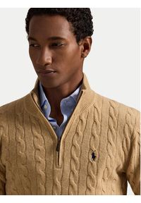 Polo Ralph Lauren Sweter 710876766006 Beżowy Regular Fit. Typ kołnierza: polo. Kolor: beżowy. Materiał: wełna #5