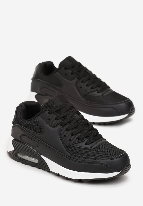 Renee - Czarno-Białe Sznurowane Sneakersy na Grubej Podeszwie Sayre. Wysokość cholewki: przed kostkę. Kolor: czarny. Szerokość cholewki: normalna