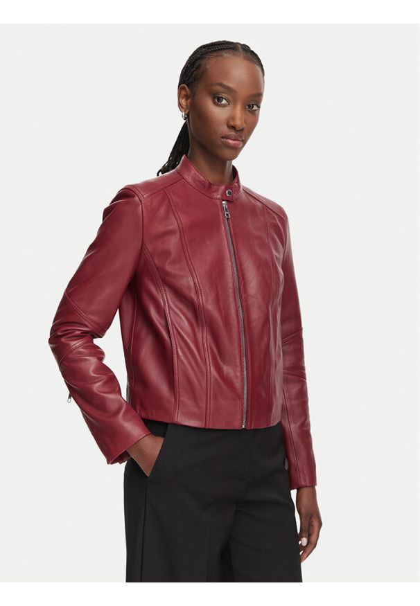 BOSS Kurtka skórzana Saleste1 50545625 Czerwony Regular Fit. Kolor: czerwony. Materiał: skóra