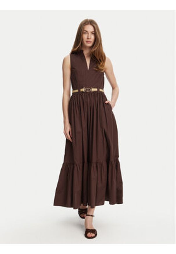 TwinSet - TWINSET Sukienka codzienna 251TT2101 Brązowy Regular Fit. Okazja: na co dzień. Kolor: brązowy. Materiał: bawełna. Typ sukienki: proste. Styl: casual