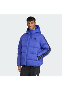 Adidas - Puchowa kurtka z kapturem Essentials Climawarm z 3 paskami. Typ kołnierza: kaptur. Kolor: niebieski. Materiał: puch. Technologia: ClimaWarm (Adidas) #1