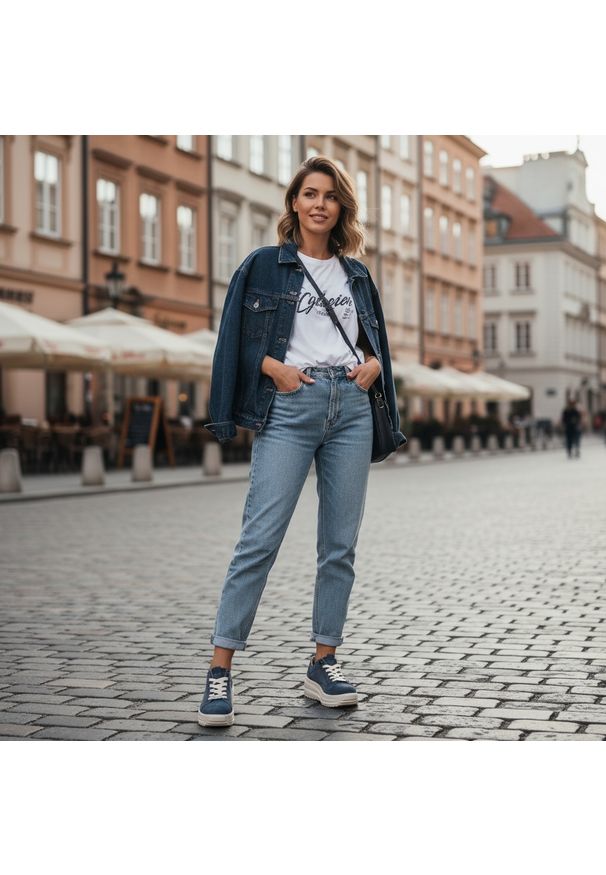 Sneakersy damskie Filippo, cholewka ze skóry naturalnej zamszowej klasyczne sznurowanie wygodna codzienna forma elastyczna podeszwa, granatowe, DP679. Okazja: na co dzień. Zapięcie: sznurówki. Kolor: niebieski. Materiał: zamsz, skóra. Szerokość cholewki: normalna. Obcas: na platformie. Sport: turystyka piesza