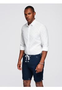 Ombre Clothing - Klasyczna męska bawełniana koszula SLIM FIT w kotwice - biała V3 - Rozmiar: S. Typ kołnierza: kołnierzyk klasyczny. Kolor: biały. Materiał: bawełna. Długość rękawa: długi rękaw. Długość: długie. Wzór: nadruk. Styl: klasyczny #8