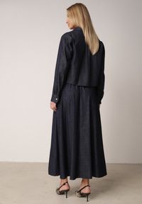 Born2be - Granatowy Bawełniano-Wiskozowy Komplet z Imitacji Jeansu Spódnica i Koszula Peshophi. Kolor: niebieski. Materiał: wiskoza, jeans, bawełna #5