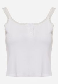 Renee - Biały Bawełniany Top z Koronką i Guzikami przy Dekolcie Berinde. Okazja: na co dzień. Kolor: biały. Materiał: bawełna, koronka. Wzór: koronka. Styl: casual, elegancki #2