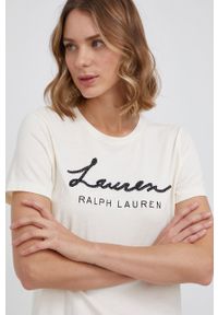 Lauren Ralph Lauren T-shirt damski kolor kremowy. Okazja: na co dzień. Kolor: beżowy. Materiał: dzianina. Wzór: aplikacja. Styl: casual #5