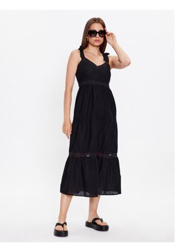 Brave Soul Sukienka letnia LDRW-569LEILA Czarny Relaxed Fit. Kolor: czarny. Materiał: bawełna. Sezon: lato