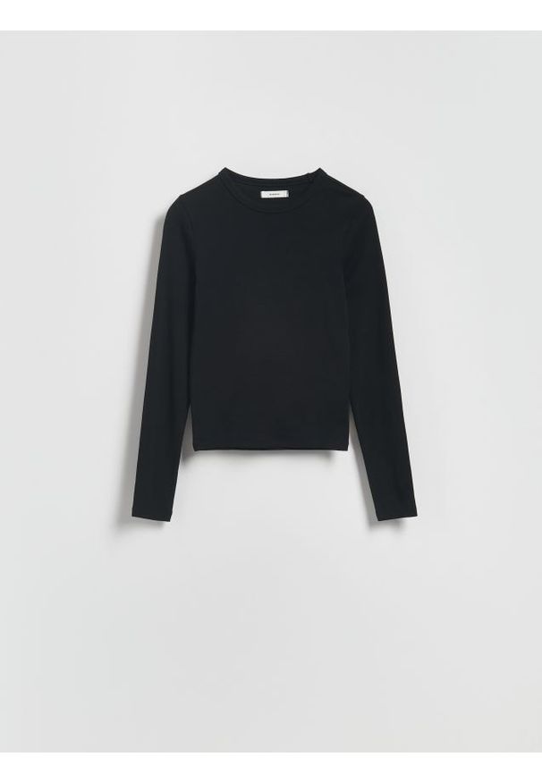 Reserved - Longsleeve z modalem - czarny. Kolor: czarny. Materiał: bawełna, dzianina. Długość rękawa: długi rękaw