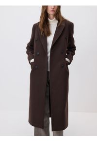 Reserved - Dwurzędowy taliowany płaszcz - ciemnobrązowy. Kolor: brązowy. Materiał: tkanina, wiskoza #1