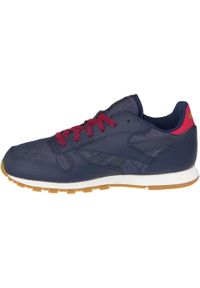 Buty do chodzenia dla dzieci Reebok CL Leather. Kolor: niebieski. Materiał: skóra, syntetyk, tkanina, materiał. Model: Reebok Classic. Sport: turystyka piesza