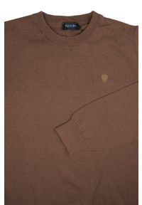 Klasyczny Sweter Męski - Rigon - Bawełna - Jasny Brąz. Kolor: brązowy, wielokolorowy, beżowy. Materiał: bawełna. Wzór: nadruk. Styl: klasyczny