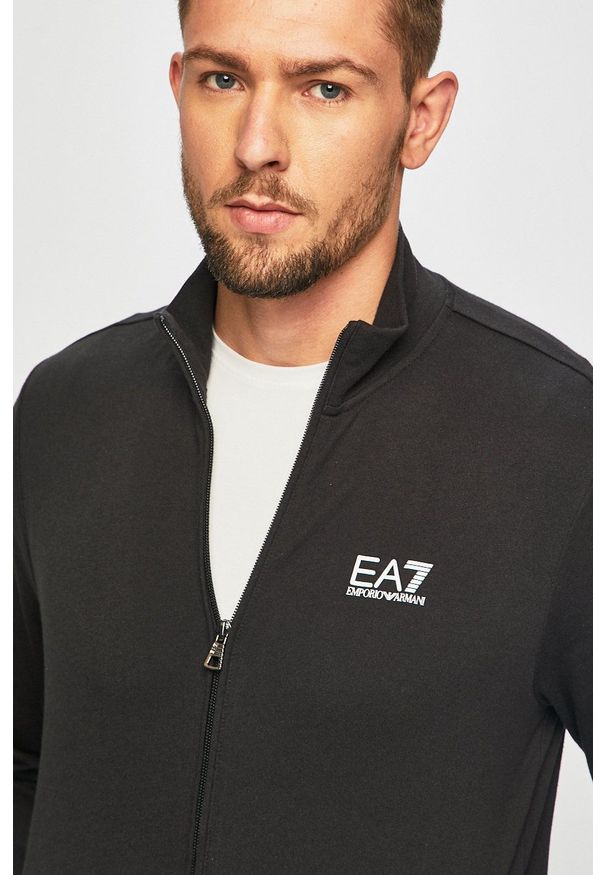 EA7 Emporio Armani Bluza męska kolor czarny gładka. Kolor: czarny. Materiał: dzianina. Wzór: gładki