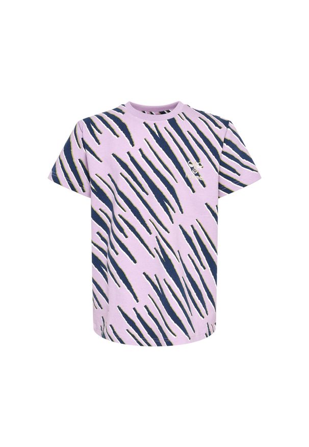 T-shirt dziewczęcy Hummel Rushy AOP. Kolor: fioletowy, wielokolorowy, różowy. Długość rękawa: krótki rękaw. Długość: krótkie. Sport: joga i pilates