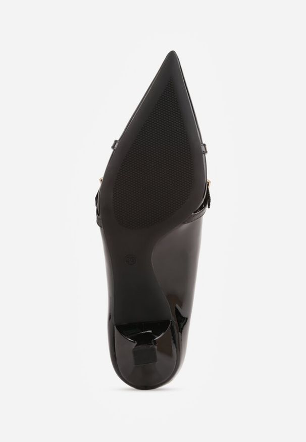 Renee - Czarne Czółenka Lakierowane na Szpilce w Stylu Kaczuszki Ozdobione Paskami Laloma. Okazja: do pracy, na spotkanie biznesowe. Zapięcie: pasek. Kolor: czarny. Materiał: lakier. Wzór: aplikacja. Obcas: na szpilce. Styl: biznesowy