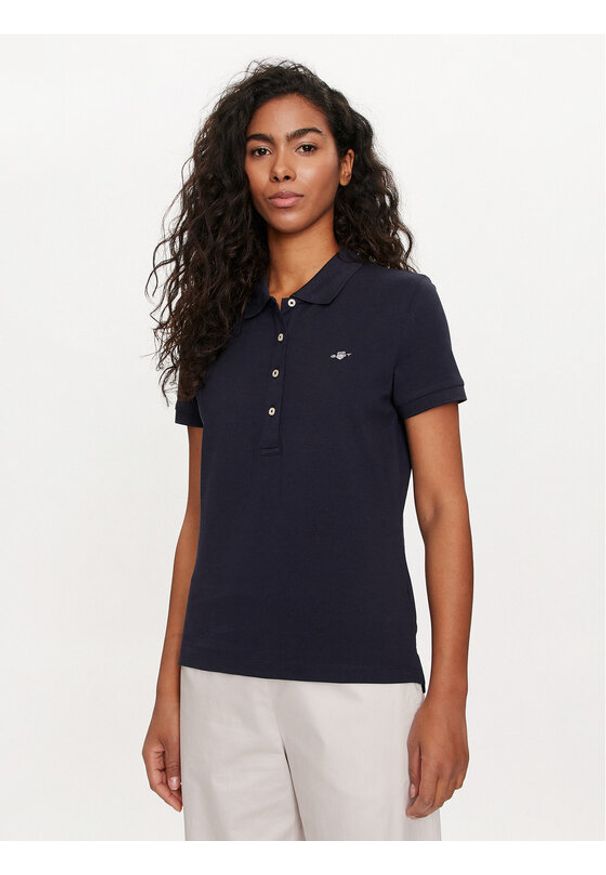 GANT - Gant Polo Shield 4200870 Granatowy Slim Fit. Typ kołnierza: polo. Kolor: niebieski. Materiał: bawełna