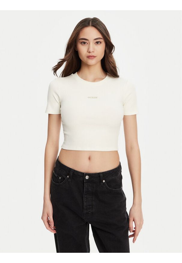 Guess T-Shirt V5YP08 K8RT2 Biały Slim Fit. Kolor: biały. Materiał: wiskoza