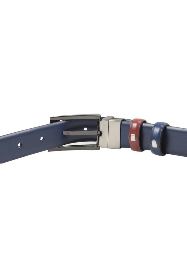 Victorio - Pasek Dwustronny do Spodni Granatowo-Brązowy 120 cm, Elegancki, Męski, Skórzany -VICTORIO. Kolor: brązowy, niebieski, wielokolorowy. Materiał: skóra. Styl: elegancki