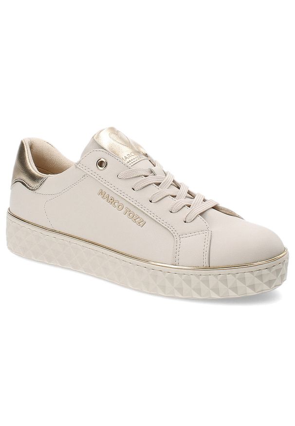 Beżowe Sneakersy Marco Tozzi Sportowe Obuwie Damskie. Zapięcie: sznurówki. Kolor: beżowy. Materiał: guma, materiał. Wzór: geometria