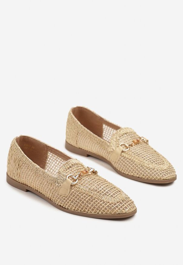 Born2be - Beżowe Mokasyny Loafersy z Ażurową Cholewką Kolarila. Okazja: na co dzień. Kolor: beżowy. Materiał: jedwab. Szerokość cholewki: normalna. Wzór: ażurowy. Styl: elegancki, klasyczny, casual