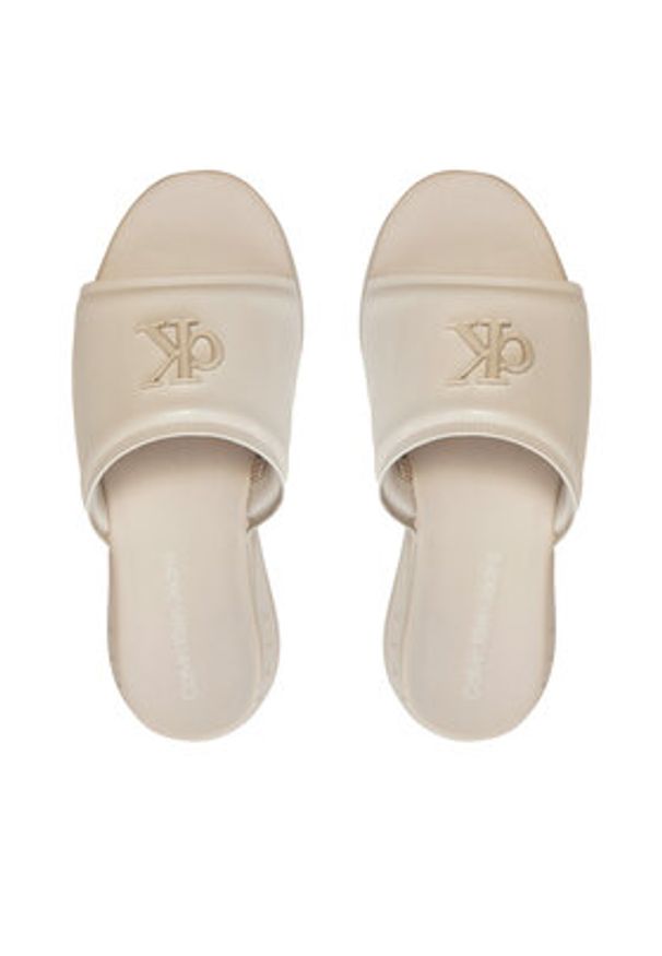 Calvin Klein Jeans Klapki Chunky Comf Slide Mtr YW0YW01506 Écru. Materiał: skóra