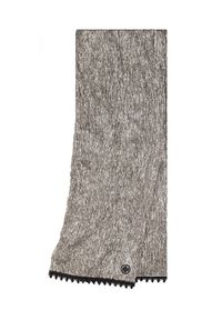 Tory Burch - TORY BURCH - Szary szalik z logo. Kolor: srebrny. Materiał: materiał. Wzór: aplikacja