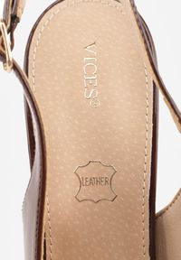 Renee - Brązowe Szpilki Slingback VICES z Lakierowanym Połyskiem i Skórzaną Wkładką Marinja. Nosek buta: szpiczasty. Kolor: brązowy. Materiał: skóra, lakier. Obcas: na szpilce. Styl: elegancki, wizytowy #8