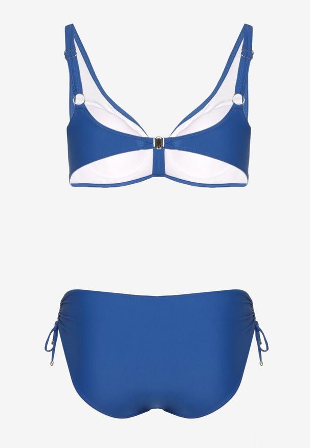 Born2be - Niebieskie Bikini Biustonosz z Marszczeniem i Majtki Figi ze Ściągaczami Sarimine. Kolekcja: plus size. Kolor: niebieski. Materiał: jeans
