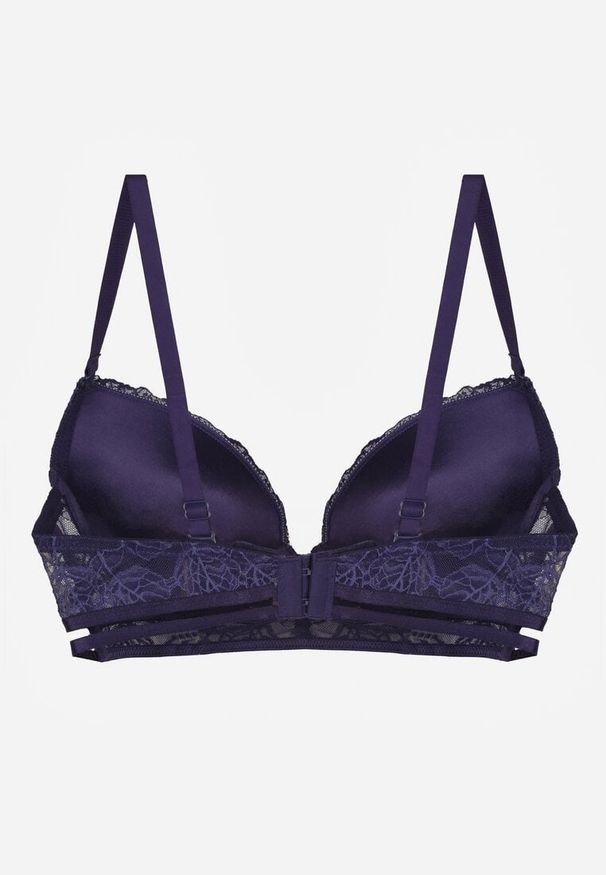 Born2be - Granatowo-Różowy Klasyczny Biustonosz Zdobiony Koronką i Aplikacją Metheis. Kolor: niebieski. Materiał: koronka. Wzór: aplikacja, koronka