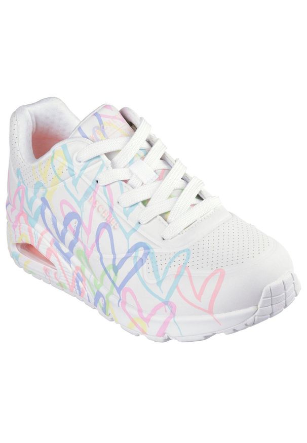 skechers - Damskie UNO SPREAD THE LOVE Sneakersy Biały / wielokolorowy. Kolor: biały, wielokolorowy. Materiał: guma, syntetyk, poliester, materiał. Obcas: na platformie