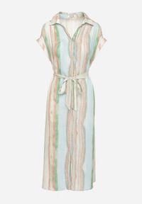 Born2be - Niebieska Sukienka z Wiskozy o Koszulowym Kroju z Wiązanym Paskiem Iffira. Okazja: na co dzień, na spotkanie biznesowe. Typ kołnierza: kołnierzyk klasyczny. Kolor: niebieski. Materiał: wiskoza. Typ sukienki: koszulowe. Styl: biznesowy, casual, elegancki, klasyczny #2