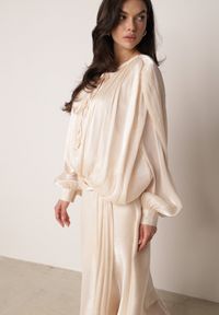 Born2be - Jasnobeżowa Szyfonowa Sukienka Koktajlowa o Rozkloszowanym Kroju Thagune. Okazja: na randkę. Kolor: beżowy. Materiał: szyfon. Styl: wizytowy #6