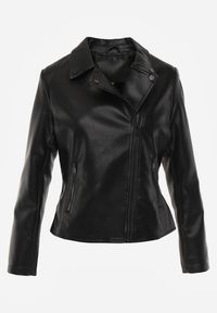 Renee - Czarna Taliowana Kurtka Ramoneska z Suwakami na Mankietach Leanelora. Kolor: czarny. Materiał: skóra, poliester, koronka #3