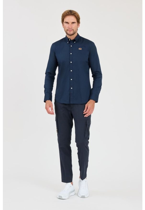 La Martina - LA MARTINA Granatowa męska koszula Poplin Stretch, Rozmiar M. Kolor: niebieski