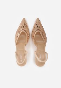 Born2be - Beżowe Szpilki z Odkrytą Piętą i Cekinami Vikiraena. Okazja: na randkę, na ślub cywilny, na wesele. Kolor: beżowy. Obcas: na szpilce. Styl: elegancki, klasyczny #4