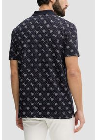 Guess - GUESS Granatowa męska koszulka polo w monogram 4G Jacquard, Rozmiar M. Okazja: na co dzień. Typ kołnierza: polo. Kolor: niebieski. Styl: elegancki, casual, klasyczny #2