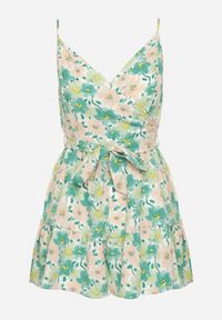 Born2be - Zielony Kombinezon na Ramiączkach z Wiązanym Paskiem w Kwiatowy Wzór Nelle. Okazja: na co dzień. Kolor: zielony. Długość rękawa: na ramiączkach. Wzór: kwiaty. Styl: casual, elegancki #6