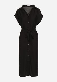 Born2be - Czarna Koszulowa Sukienka na Guziki z Materiałowym Paskiem w Talii Qisofia. Okazja: na co dzień, na imprezę. Typ kołnierza: dekolt w kształcie V. Kolor: czarny. Materiał: materiał. Typ sukienki: koszulowe. Styl: casual, elegancki, klasyczny #2