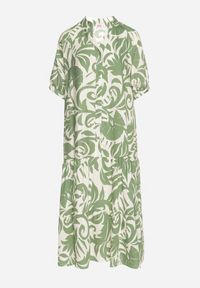 Born2be - Zielona Wiskozowa Rozkloszowana Sukienka z Falbaną Filindania. Okazja: na co dzień. Kolor: zielony. Materiał: wiskoza. Styl: casual, elegancki #4