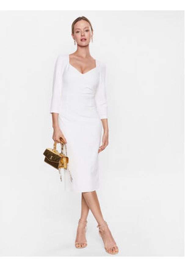Nissa Sukienka codzienna RZ13994 Biały Slim Fit. Okazja: na co dzień. Kolor: biały. Materiał: syntetyk. Typ sukienki: proste. Styl: casual
