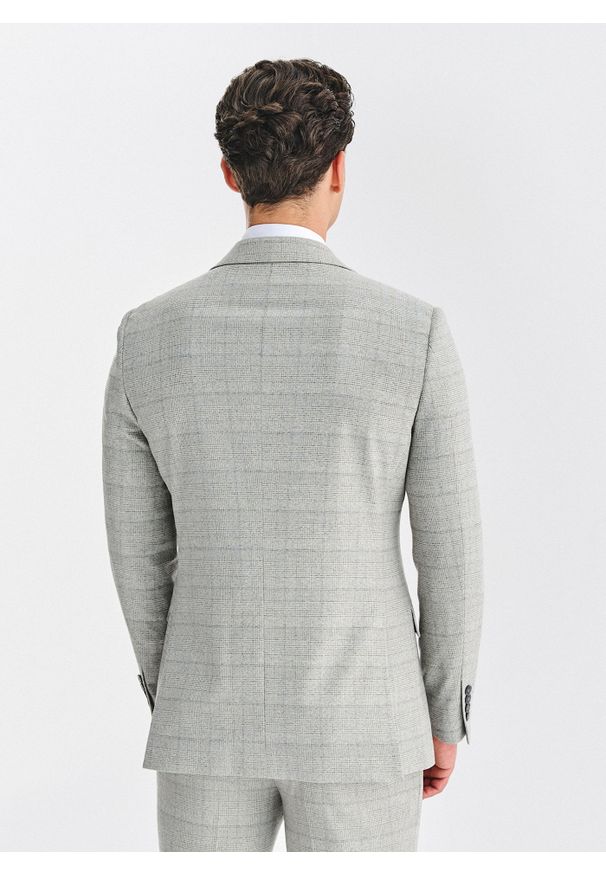 Pako Lorente - PAKO LORENTE – Szary garnitur męski w kratkę. Kolor: szary. Materiał: poliester, elastan, wiskoza. Wzór: kratka