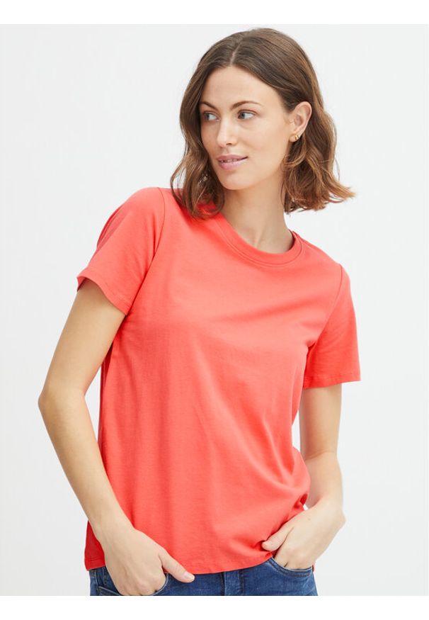 Fransa T-Shirt 20605388 Koralowy Regular Fit. Kolor: pomarańczowy. Materiał: bawełna