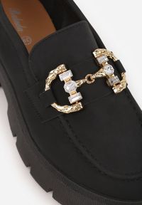 Renee - Czarne Mokasyny z Grubą Podeszwą w Kolorze Cholewki z Klamrą Rosarose. Zapięcie: klamry. Kolor: czarny. Materiał: jeans. Szerokość cholewki: normalna. Wzór: aplikacja. Obcas: na platformie. Styl: elegancki #2