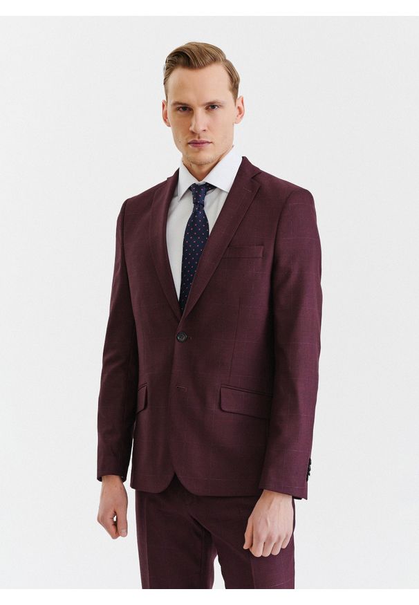 Pako Lorente - PAKO LORENTE – Bordowe spodnie garniturowe w subtelną kratę. Kolor: czerwony. Materiał: poliester, elastan, wiskoza