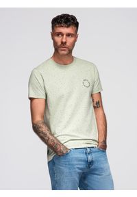 Ombre Clothing - T-shirt męski bawełniany z nadrukiem i okrągłym dekoltem – miętowy V3 - Rozmiar: L. Okazja: na co dzień. Kolor: miętowy. Materiał: bawełna. Długość rękawa: krótki rękaw. Długość: krótkie. Wzór: nadruk. Sezon: wiosna, lato. Styl: casual, elegancki