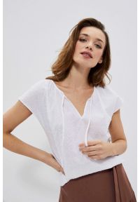 MOODO - Bawełniana bluzka koszulowa biała. Kolor: biały. Materiał: bawełna