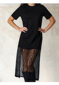 Sinsay - Długa sukienka z koronkowym dołem - czarny. Kolor: czarny. Materiał: koronka. Długość: maxi #1