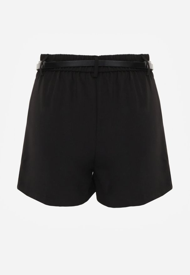 Born2be - Czarne Eleganckie Szorty z Wysokim Stanem i Wąskim Paskiem z Klamrą Rissarah. Okazja: na co dzień. Stan: podwyższony. Kolor: czarny. Wzór: gładki. Styl: elegancki