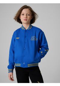 4f - 4F Bluza bomberka dziecięca 4F x Bartosz Zmarzlik - niebieska 146/152 (10-12 lat). Okazja: na co dzień, na uczelnię. Kolor: niebieski. Materiał: dzianina. Wzór: nadruk. Sezon: lato. Styl: młodzieżowy, casual, klasyczny, sportowy #1