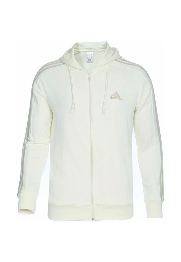 Adidas - Bluza męska adidas Essentials French Terry 3-Stripes Full-Zip Hoodie. Typ kołnierza: kaptur. Kolor: beżowy