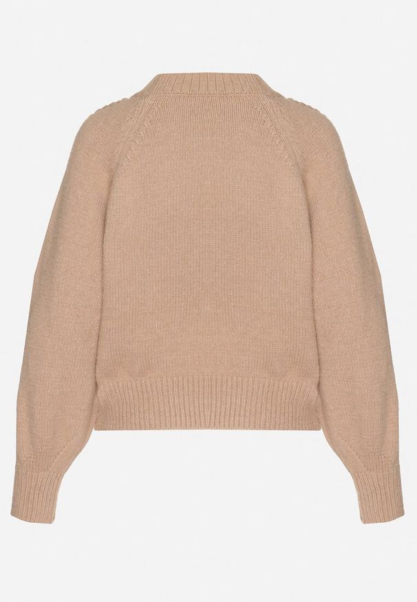 Born2be - Ciemnobeżowy Sweter Półgolf z Wiskozą i Ozdobnym Splotem na Rękawach Sinovira. Kolor: beżowy. Materiał: wiskoza. Wzór: ze splotem. Sezon: zima